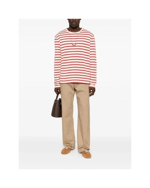 Jil Sander Pink Striped-Pattern Long-Sleeve T-Shirt for men