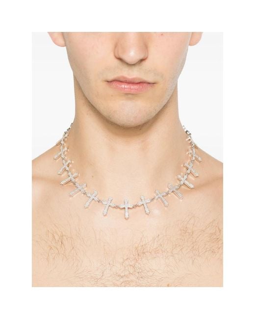 DARKAI White Cross Tennis Crystal-Embellished Necklace for men