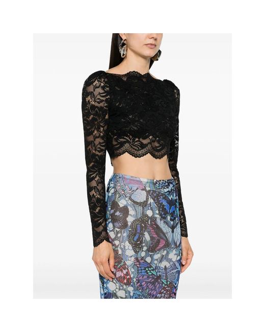 Rabanne Black Floral-Lace Cropped Top