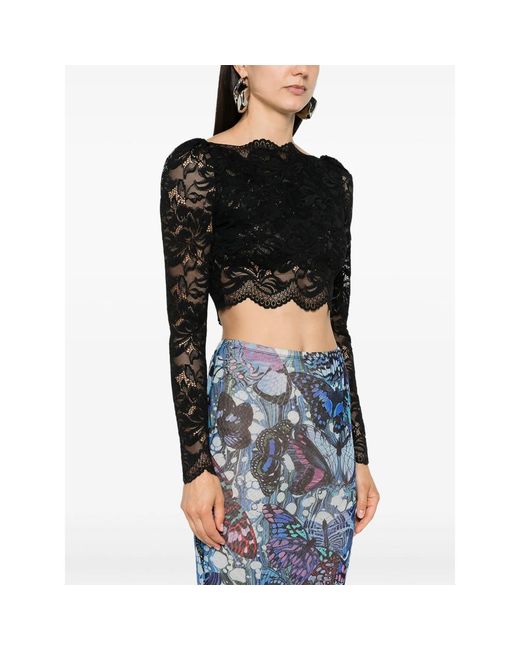 Rabanne Black Floral-Lace Cropped Top
