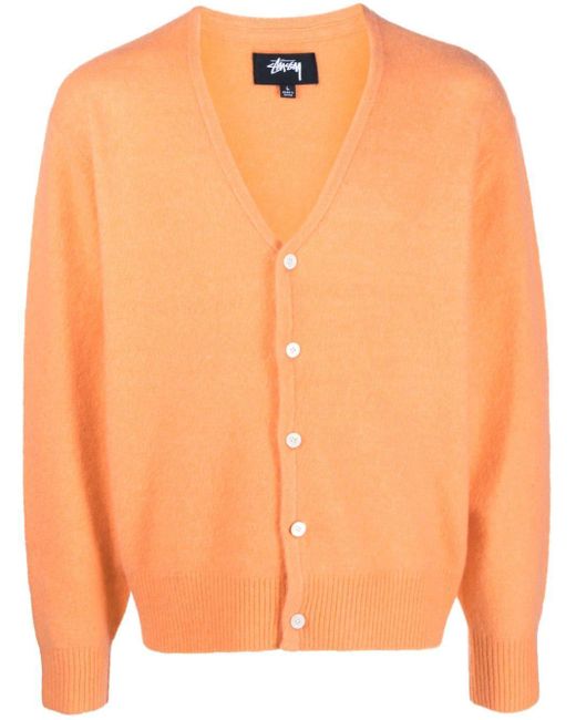 Stussy Orange V-necked Wool Blend Cardigan for men