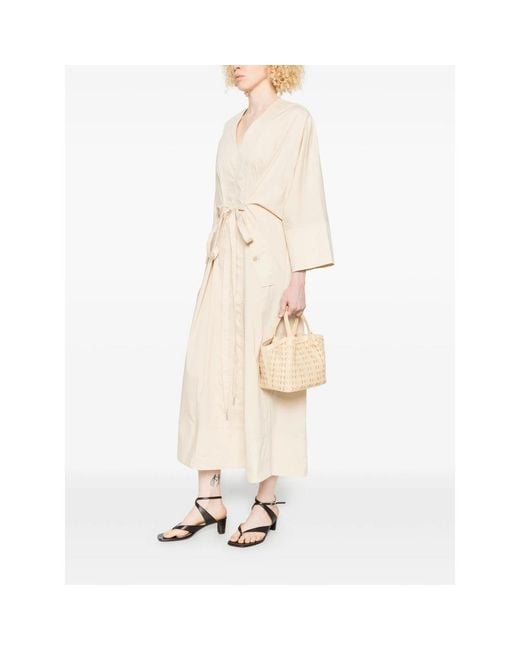 Panicale Natural V-Neck Belt Midi Dress