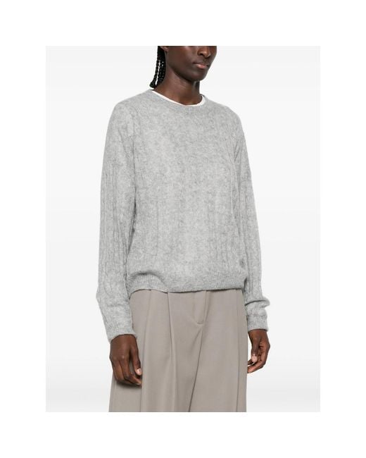 Lisa Yang Gray Cable-Knit Crew-Neck Sweater