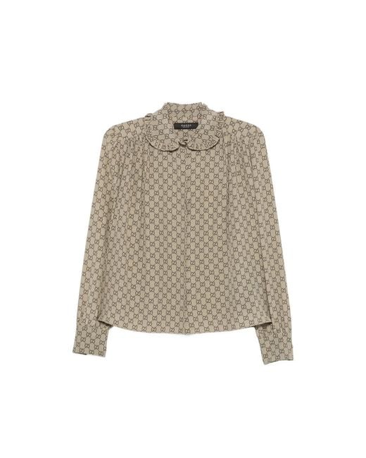 Gucci Natural Gg Supreme Ruffled Shirt