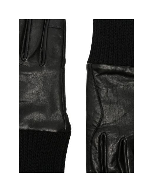 Rick Owens Black Ribbed-Cuff Leather Gloves for men