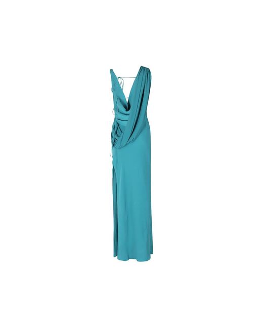 ANDAMANE Blue Draped Tie-Fastening Dress