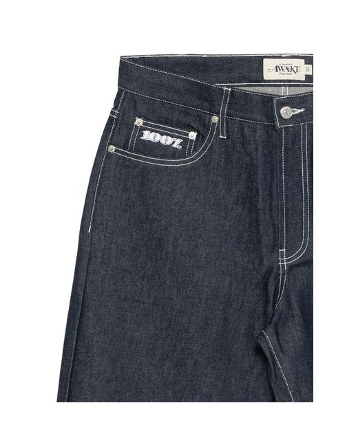 Awake Couture Blue Contrast-Stitch Straight-Leg Jeans for men