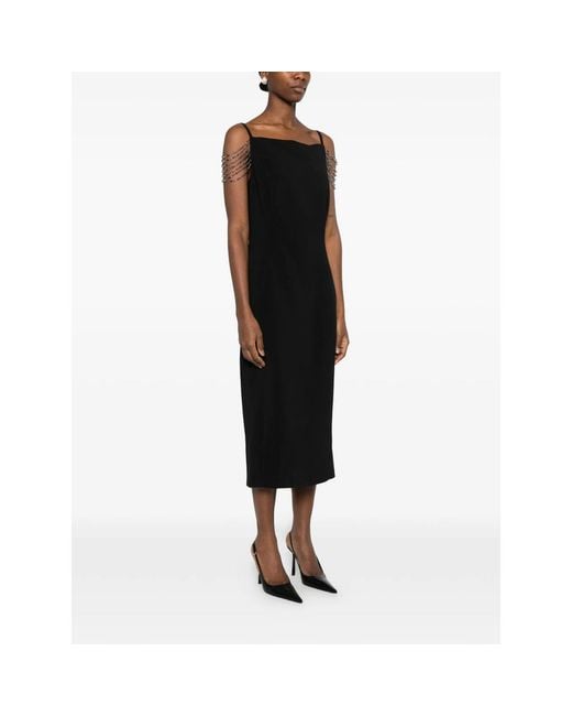 Pinko Black Spaghetti Straps Dress With Chain Embellishment