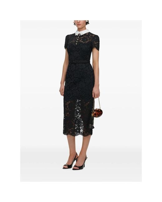 Self-Portrait Black Lace Contrast Collar Midi Dress