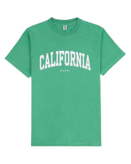 Sporty & Rich Green California-print Cotton T-shirt