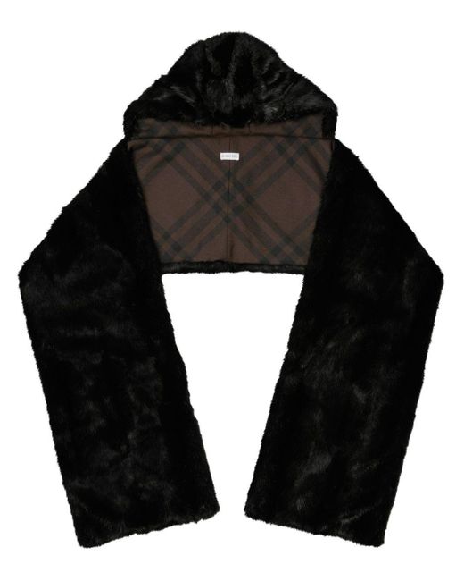 Burberry Black Hooded Faux-Fur Scarf