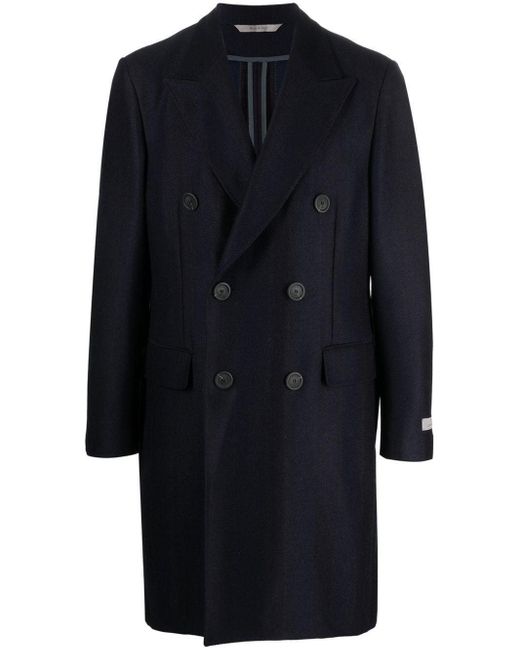 Canali Blue Double-breasted Wool Coat for men