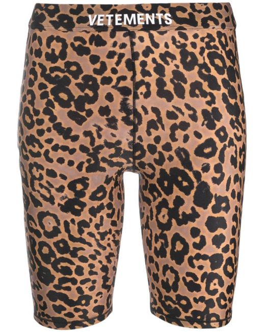 Vetements Brown Leopard-Print Logo-Print Shorts