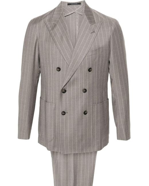 Tagliatore Gray Striped Double-Breasted Suit for men