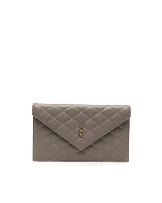 Saint Laurent Gray Cassandre Quilted Leather Clutch Bag