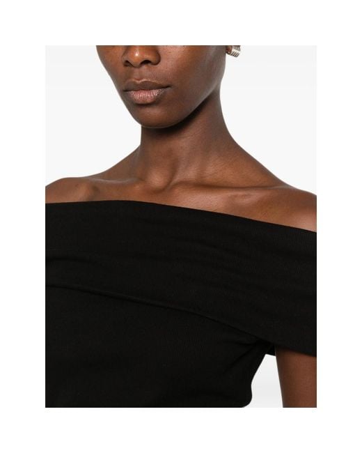 Gestuz Black Drew Off-Shoulder Ribbed-Knit Top