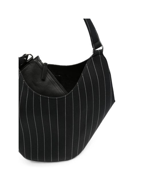 Dondup Black Pinstripe-Pattern Ring-Handle Tote Bag