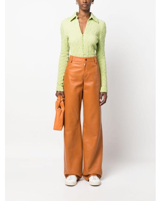 DROMe Orange High-Waist Lambskin Trousers