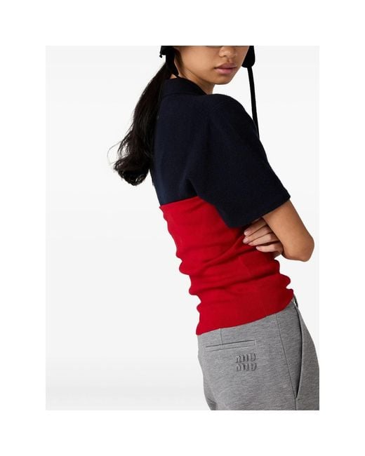 Miu Miu Red Logo-Intarsia Top