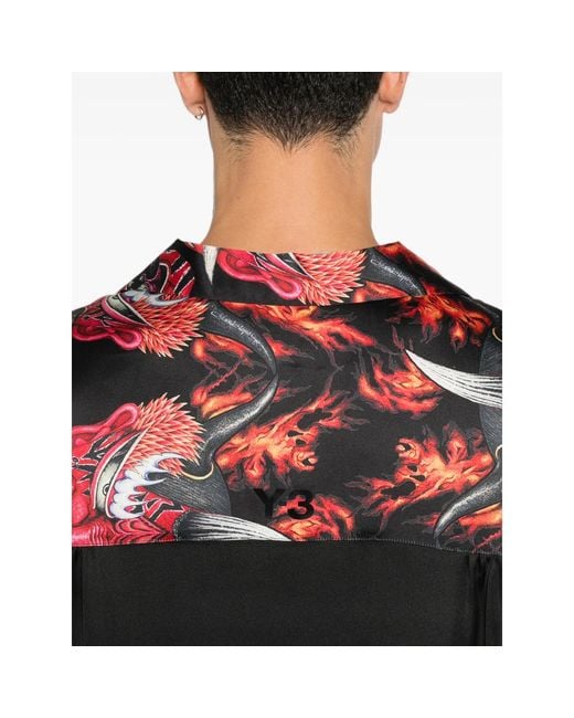 Y-3 Red Graphic-Print Button-Down Shirt for men