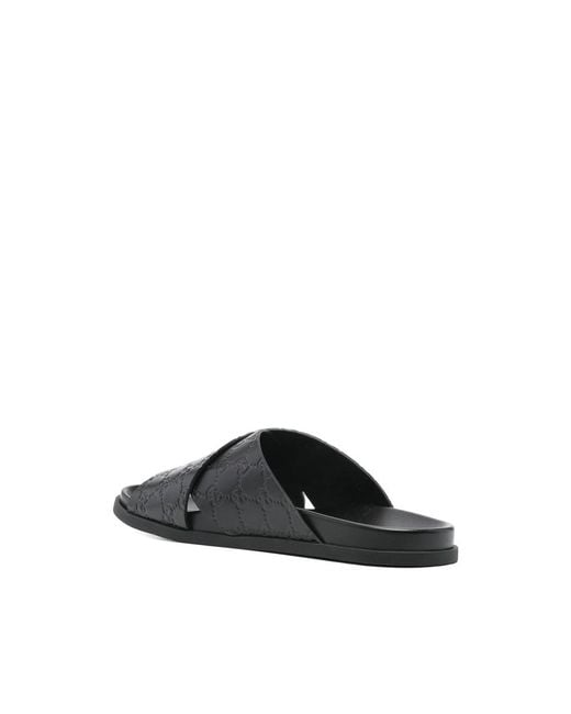 Gucci Black Interlocking-G Criss-Cross Flat Sandals for men