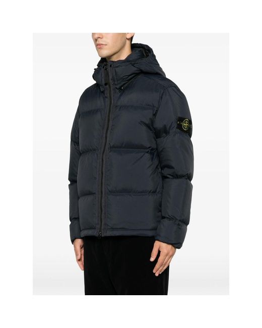 Stone Island Blue Logo-Patch Padded Jacket for men