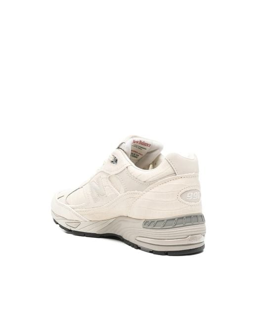 New Balance White 991V1 Crocodile-Effect Panelled Sneakers for men