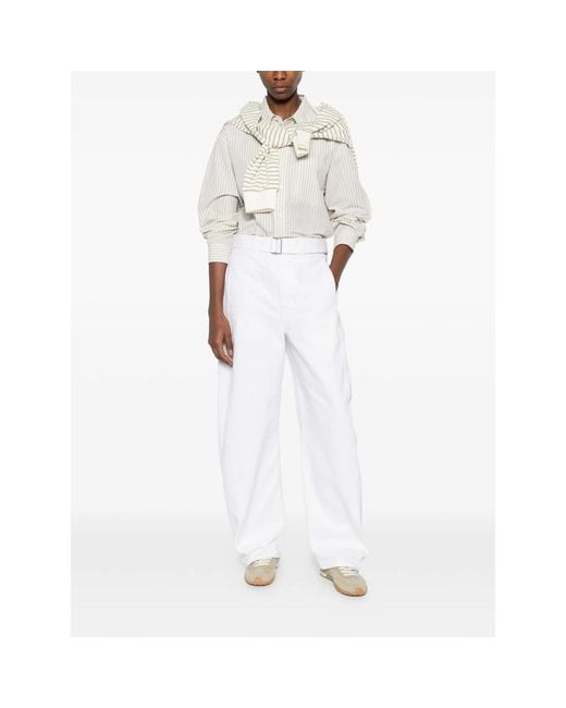Lemaire White Bleached Denim Belt Trousers for men
