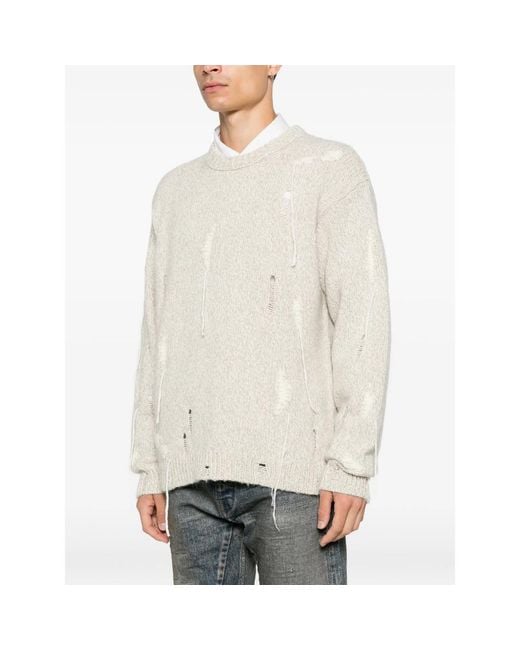 Atomo Factory White Distressed Crew-Neck Sweater for men