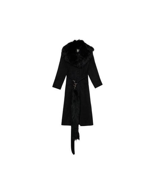 Blumarine Black Shearling-Collar Charm-Detail Coat