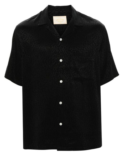 Portuguese Flannel Black Leopard-Jacquard Shirt for men