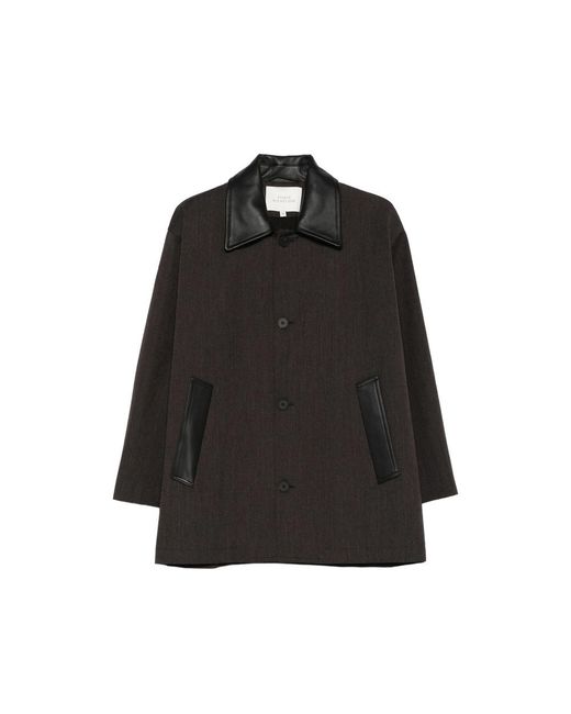 Studio Nicholson Black Leather-Collar Coat