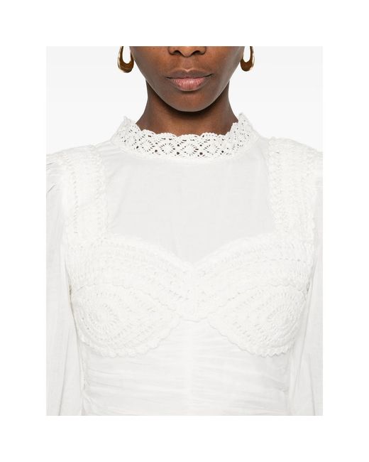 Farm Rio White Lace Long-Sleeve Blouse
