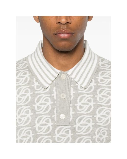 Drole de Monsieur White Monogram-Knit Striped-Trim Polo Shirt for men