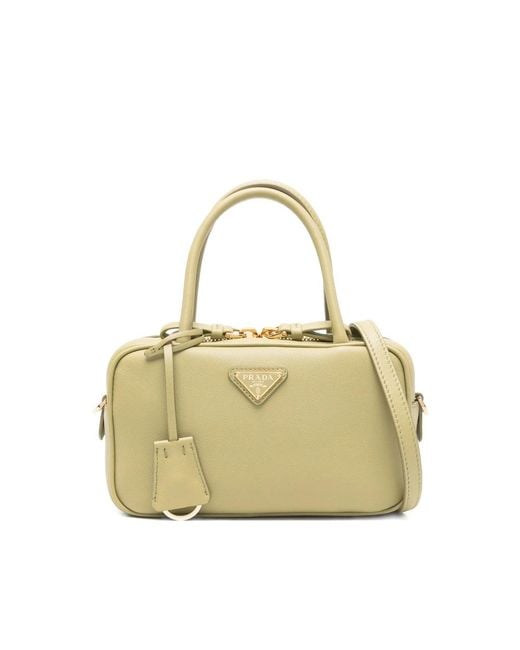 Prada Metallic Triangle-Logo Satchel Bag