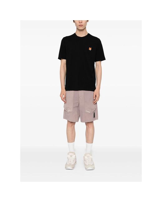 Maison Kitsuné Black Embroidered-Logo Patch T-Shirt for men