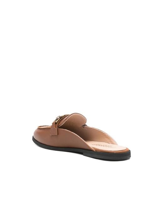 Pinko Brown Logo-Chain Mules