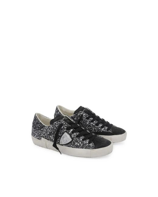 Philippe Model Gray Prsx Sequin-Embellished Sneakers