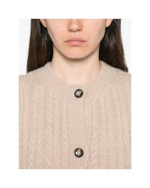 Allude Natural Cable-Knit Button-Up Cardigan