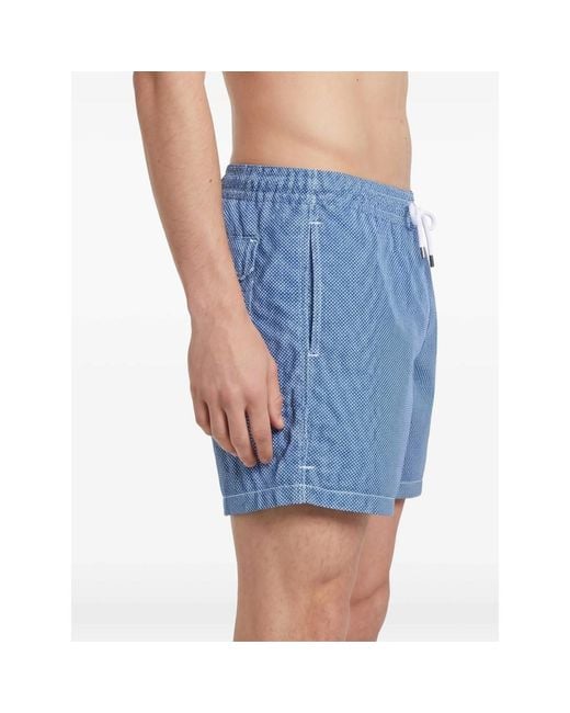 Fedeli Blue Drawstring Pattern Swim Shorts for men