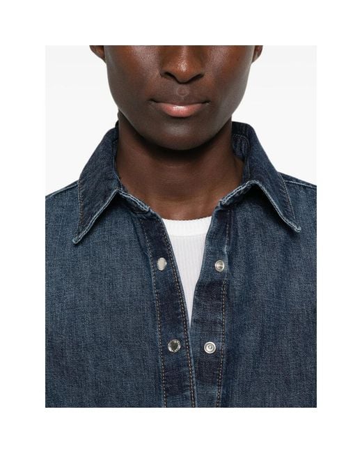 7 For All Mankind Blue Button-Up Denim Shirt