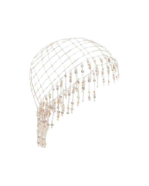 Rabanne White Pearl-Embellished Hair Beanie