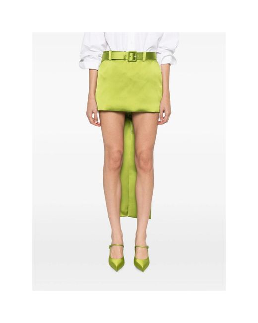 Self-Portrait Green Belted Bow-Detail Mini Skirt