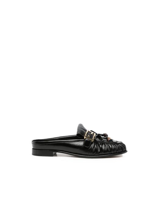 Fendi Black O'Lock Fringed Mules
