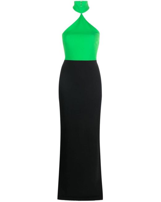 Solace London Green Two-Tone Crepe Maxi Dress