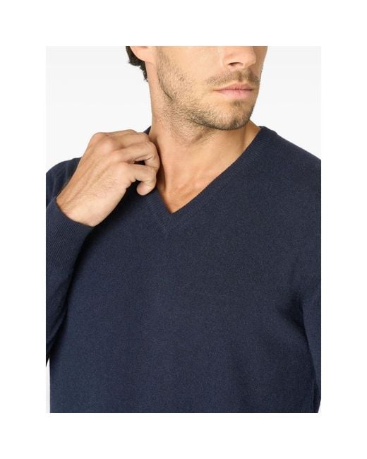 Malo Blue V-Neck Cashmere Sweater for men