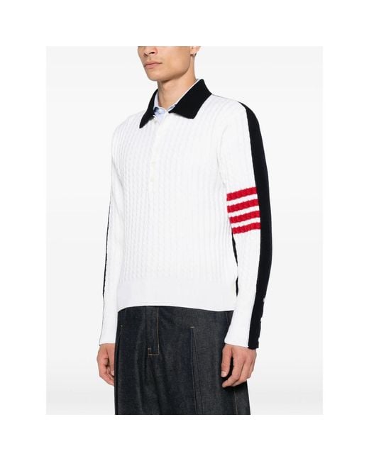 Thom Browne Black 4-Bar Cable-Knit Polo Shirt for men