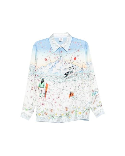 Casablanca Blue Floral-Print Ski-Scene Shirt for men