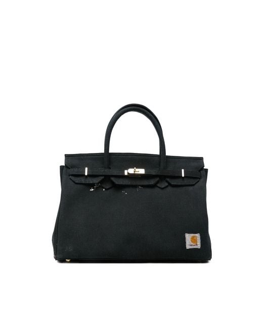 ANOTHER CHANCE Black Paint-Splatter Logo-Patch Tote Bag for men