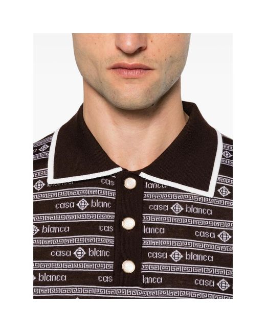 Casablanca Black Logo-Jacquard Long-Sleeve Polo Shirt for men